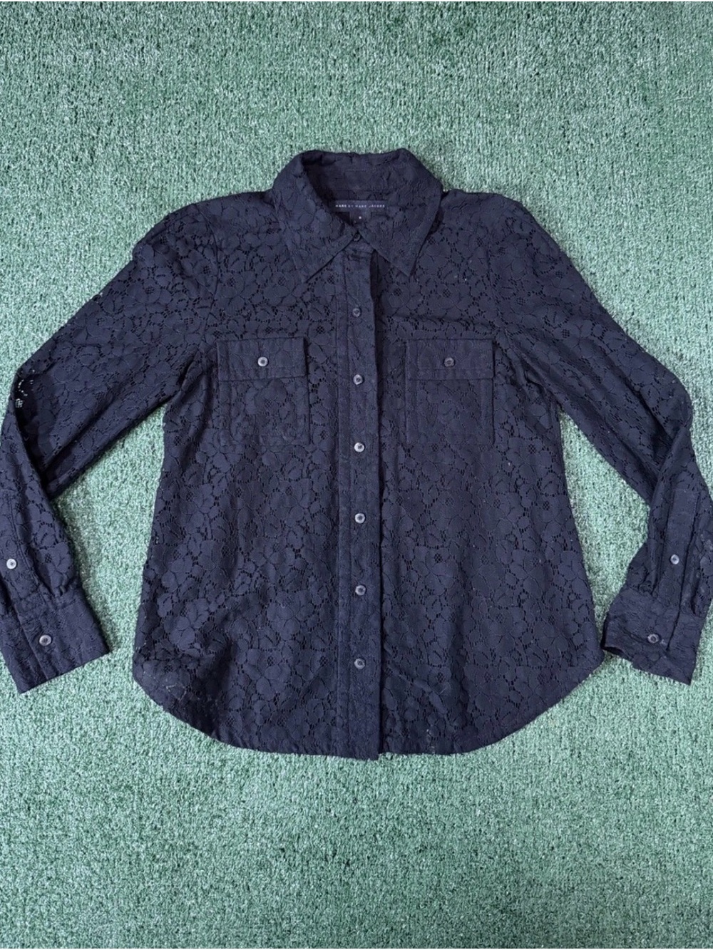 Marc by Marc Jacobs Black Floral Lace Button Up Shirt Blouse Size 6 100% Cotton
